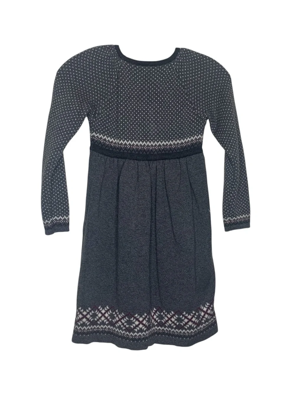 Hanna Andersson Grey Wool Blend Storyteller Nordic Fair Isle Sweater Dress 8